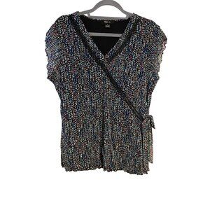 Style & Co Womens XL Wrap-Style Tie Polka Dot Top Lettuce Hem Sequin Lace Artsy